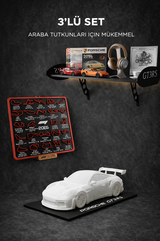 GT3RS DUVAR RAFI - F1 TAKVİM TABLO - GT3 PORSCHE DEKOR ARABA ( 3 LÜ SET )